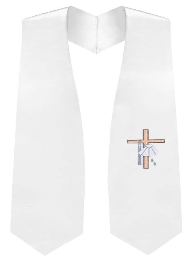CLERKMANS Unisex White Baptismal Stole - Embroidered Baptismal Cross - Church Stole/Sash - Image 1